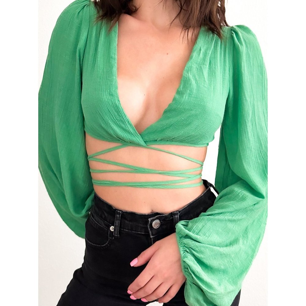 Princess Polly Ayesha Balloon Sleeve Wrap Top - XS s 0 2 4